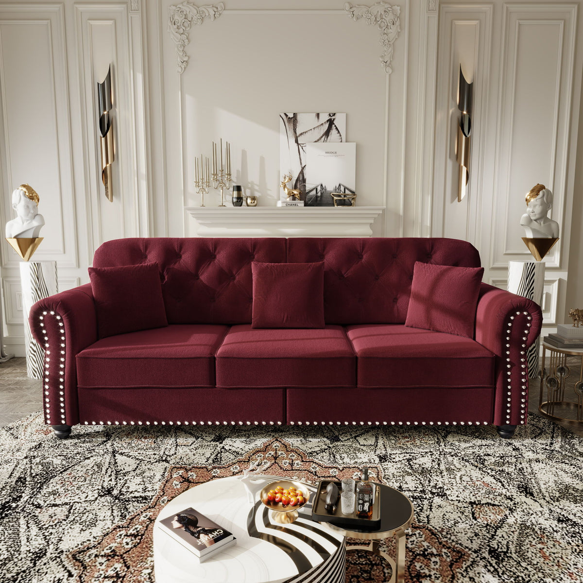 Upholstered 3 Seater Sofa Set With Ottoman