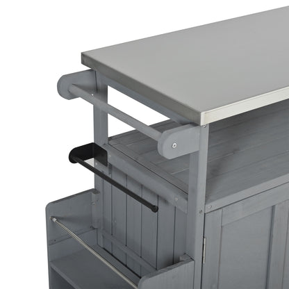 Foldable Outdoor Kitchen Island With Lockable Wheels, Storage Cabinet And Towel Rack For Patio
