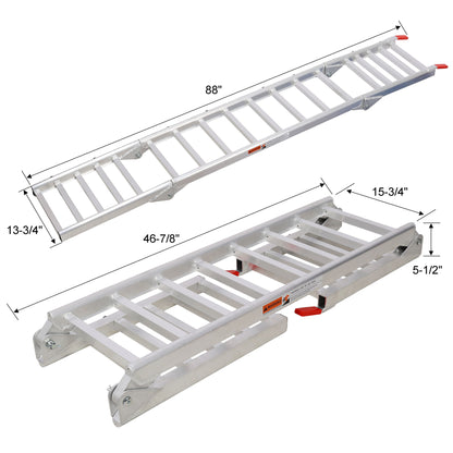 Ramp For Motorcycle / Lawn Mower / ATV, 2 In 1 Ramp And Tailgate Extender - Silver