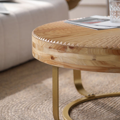 Modern Round Coffee Table With Wooden Carving Pattern