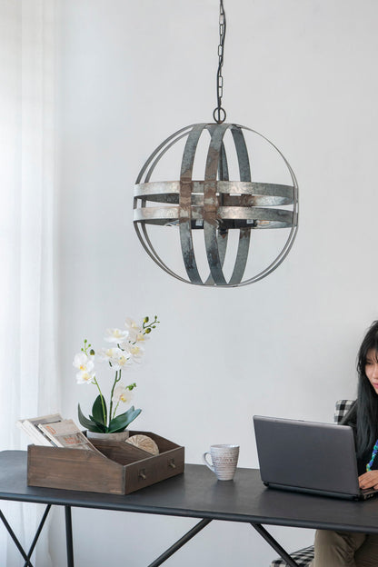 4 Light Galvanized Chandelier, Hanging Light Fixture With Adjustable Chain For Kitchen, Bulb Not Included - Gray