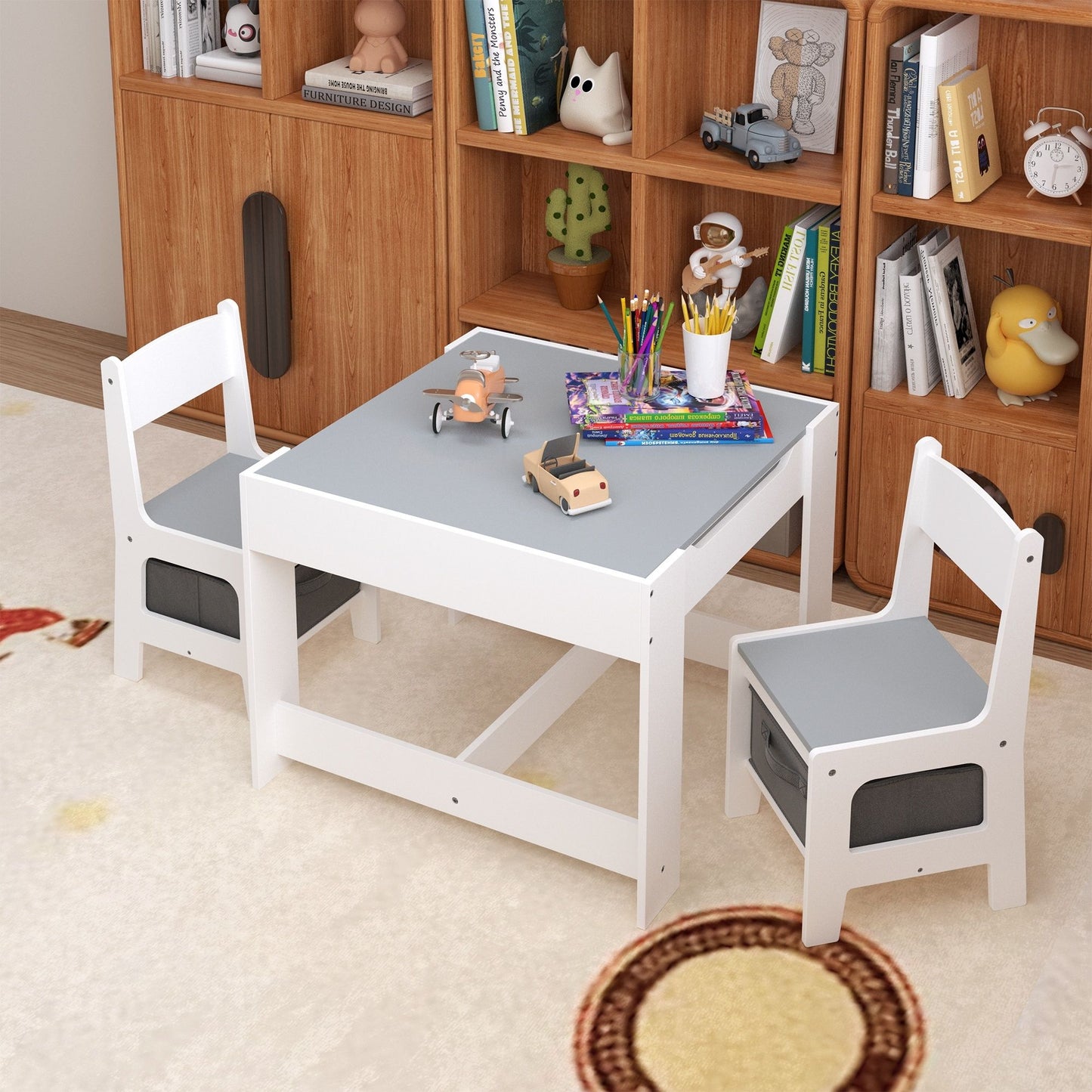 Kids Table And Chair Set, 3 In 1 Activity Table With Storage Drawer For Toddlers Drawing, Reading, Crafts, 2 In 1 Detachable Top - White