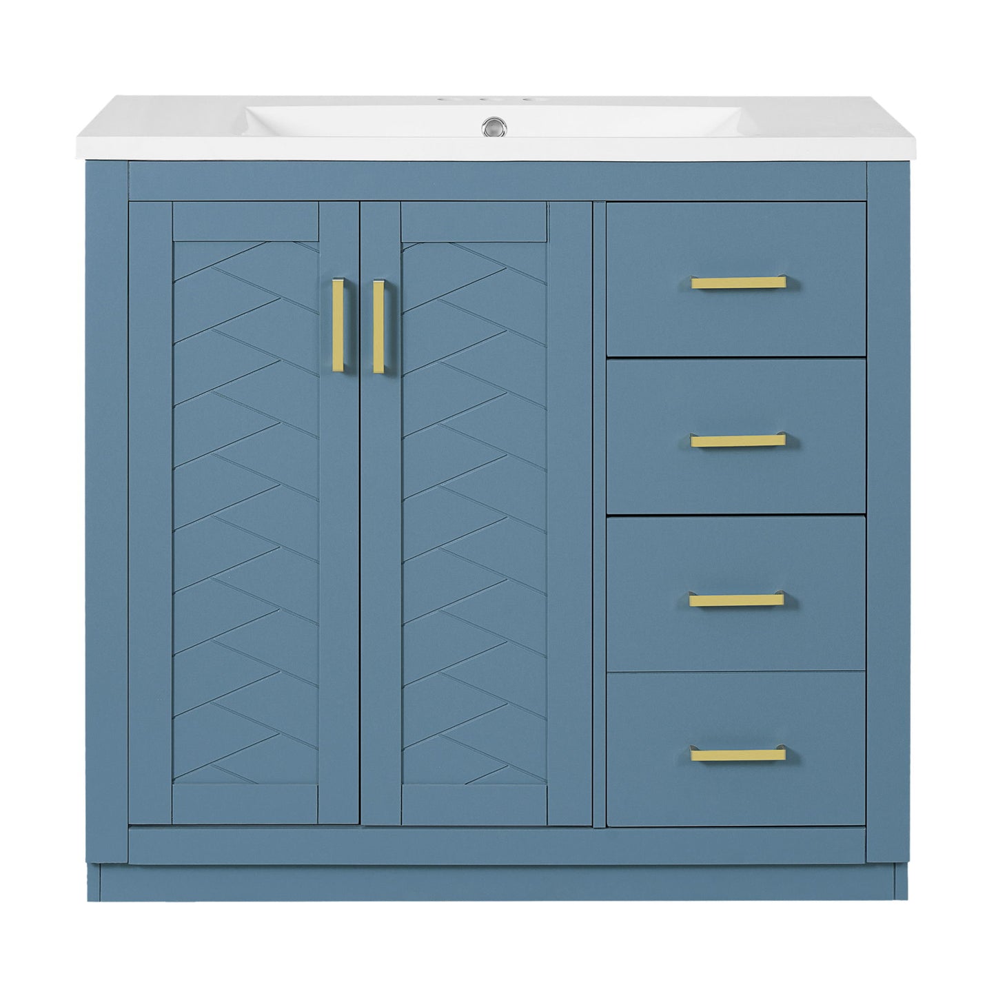 Bathroom Vanity With Sink, Storage Cabinet, Freestanding Set With 3 Drawers & Soft Closing Doors - Indigo