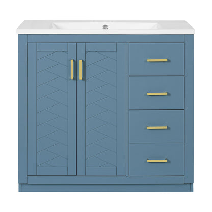 Bathroom Vanity With Sink, Storage Cabinet, Freestanding Set With 3 Drawers & Soft Closing Doors - Indigo
