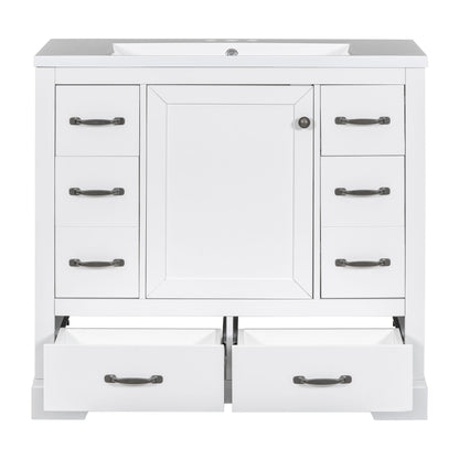 Modern Bathroom Vanity With Sink, 6 Drawers, Adjustable Shelf