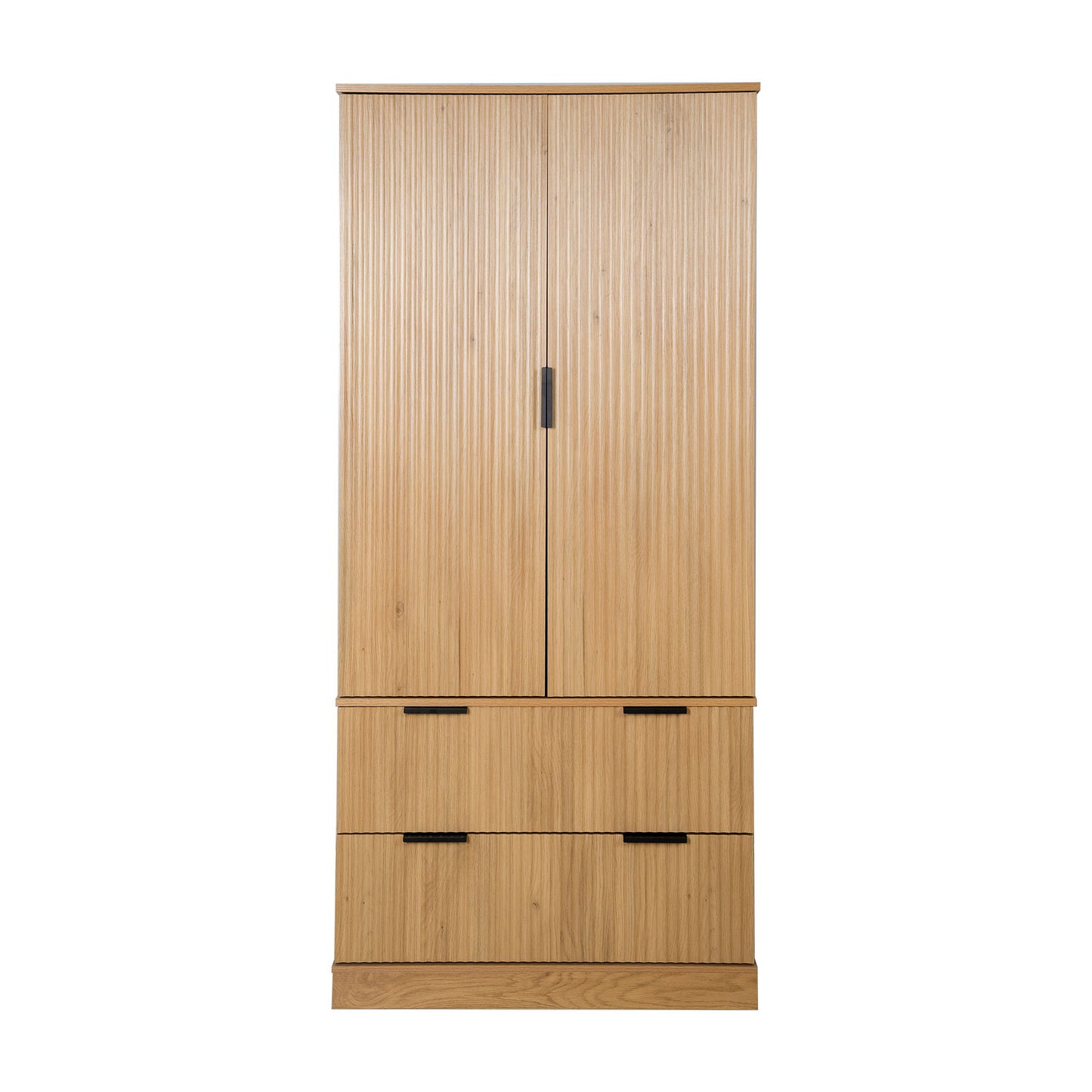 Fluted Kitchen Pantry Cabinet With 2 Large Drawers & 8 Door Spice Rack Freestanding Storage Organizer - Oak