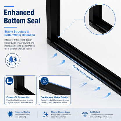 Semi-Frameless Pivot Shower Door With Adjustable Width, Reversible Installation