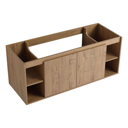 Modern 48" Wall Mounted Bathroom Vanity With Double Resin Sink And Storage Rack Soft Close Doors - Imitative Oak