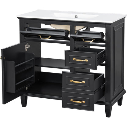Modern Bathroom Vanity With Sink Top, Flip Drawers, Adjustable Shelf