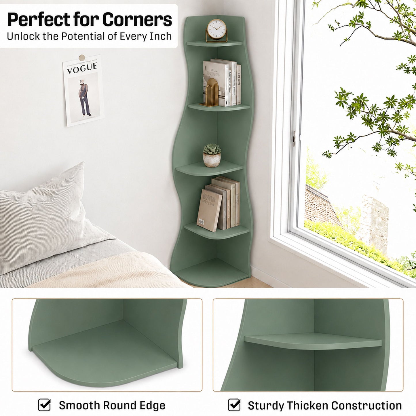 5 Tier S - Shaped Corner Shelf For Living Room