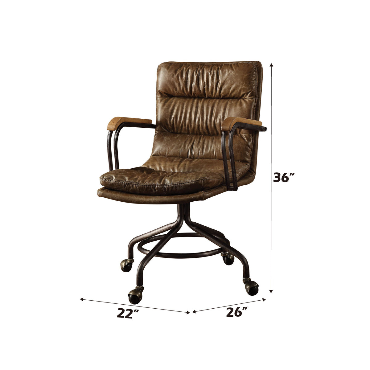 Harith - Vintage Top Grain Leather Office Chair - Brown