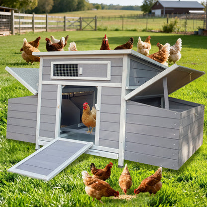 Chicken Coop, Large Outdoor Hen House With Run And Nesting Box Poultry Cage, Rabbit Hutch - Gray
