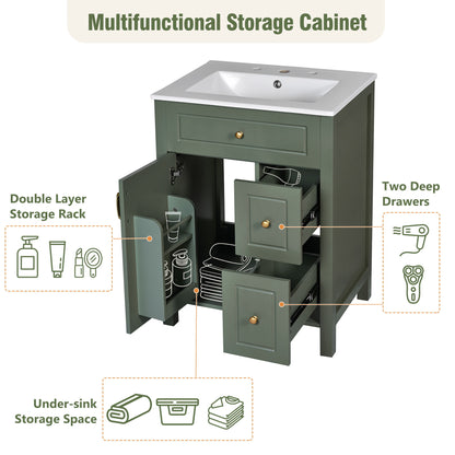 Elegant Bathroom Vanity With Ceramic Sink, Soft Close Doors And Drawers, Double Storage Racks