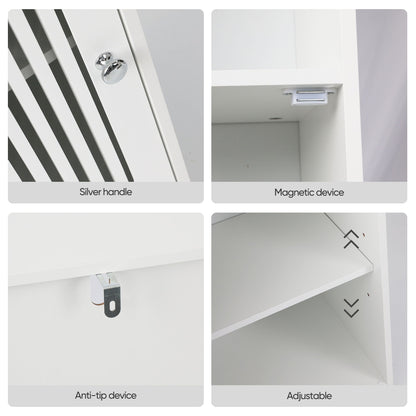 Louvered Door Bathroom Low Cabinet With Multi Layer Storage - White