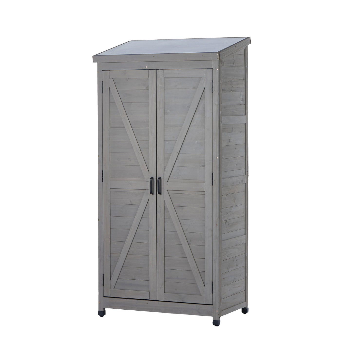 Outdoor Storage Shed With Vertical Tool Cabinet For Backyard