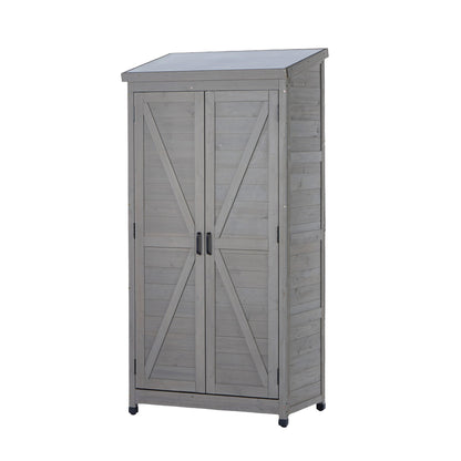Outdoor Storage Shed With Vertical Tool Cabinet For Backyard