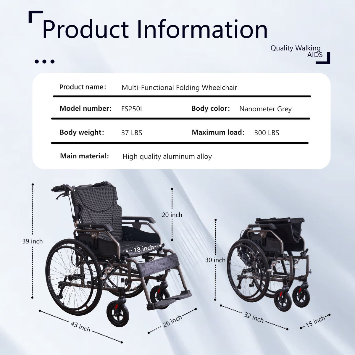 Premium Foldable Transport Wheelchair For Adults
