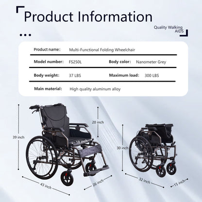 Premium Foldable Transport Wheelchair For Adults