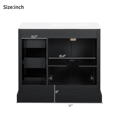 Bathroom Vanity With Sink, Soft-Close Doors, Adjustable U-Shelf, 3 Drawers