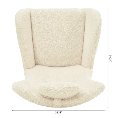 Rocking Chair Nursery, Teddy Upholstered Rocker Glider Chair With High Backrest, Adjustable Headrest & Pocket, Comfy Glider Chair For Nursery, Bedroom, Living Room, Offices, Rubber Wood