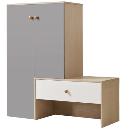 Modern Multi Functional Shoe Storage Bench & Cabinets With Adjustable Shelves - Gray / Natural Wood / White