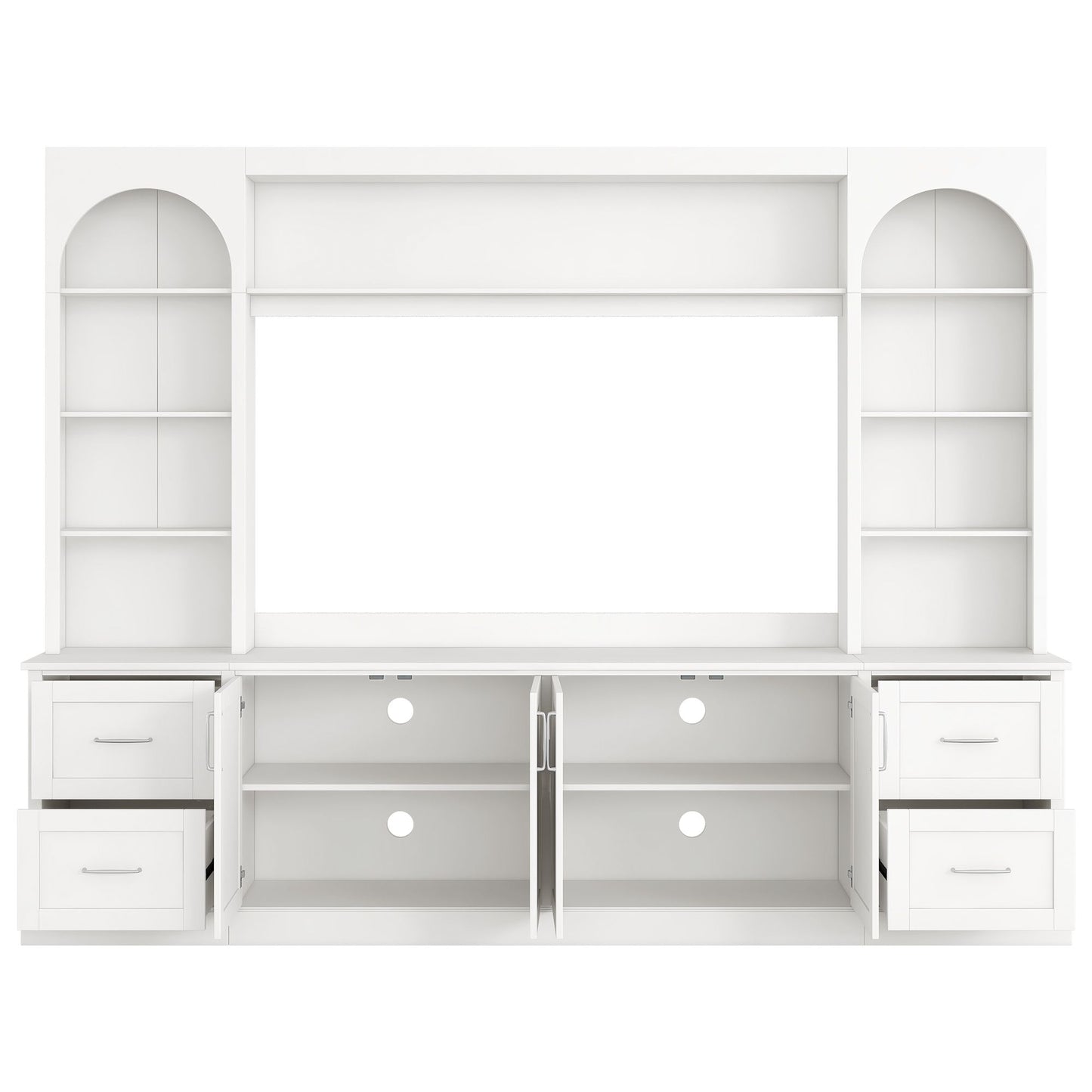 Arched Entertainment Center Wall Unit With Drawers, TV Stand