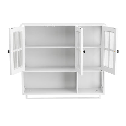 3 Door Wall Cabinet With Glass Door And Towel Bar