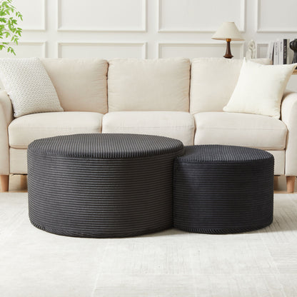 Modern Upholstered Round Coffee Table For Living Room (Set of 2)
