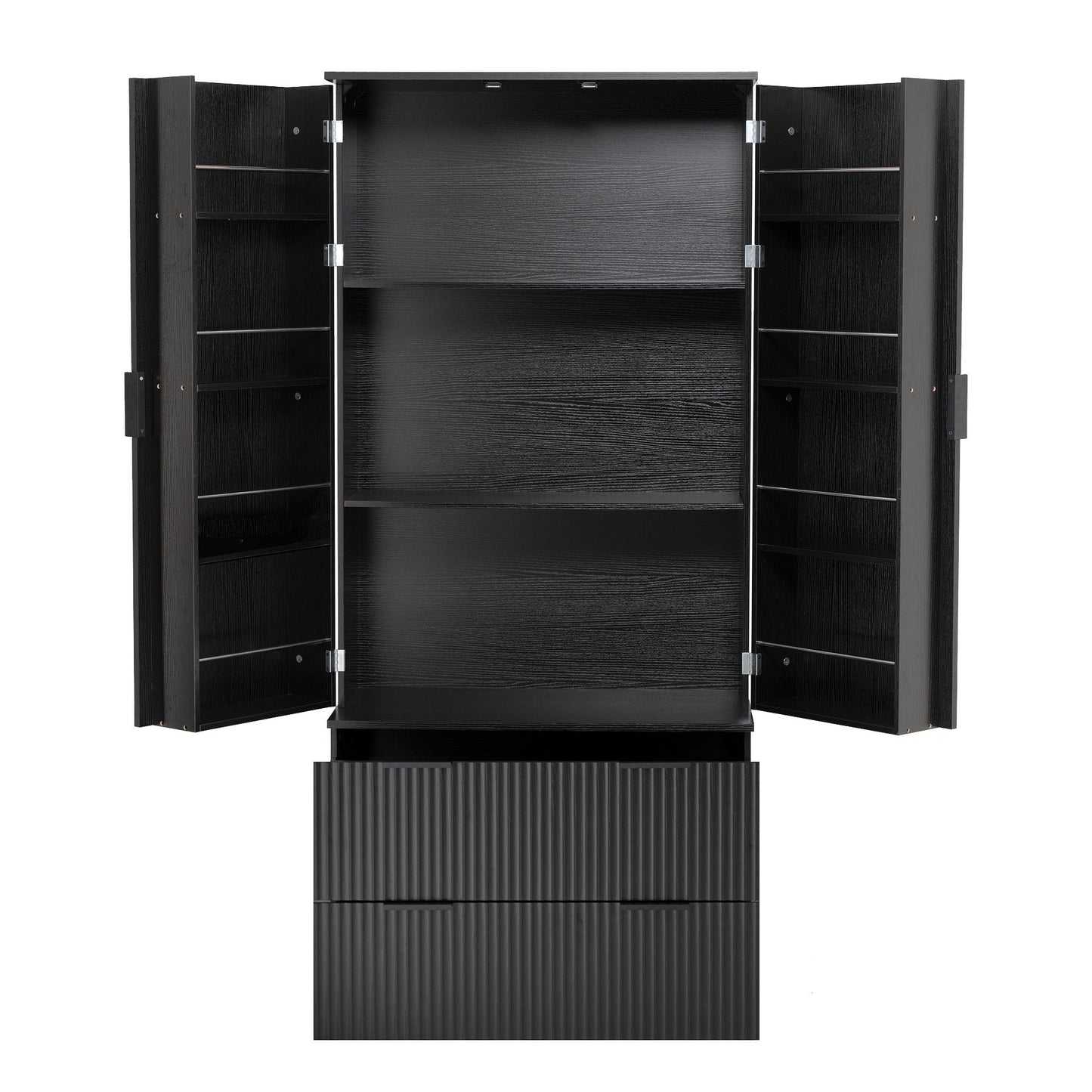 Fluted Kitchen Pantry Cabinet With 2 Large Drawers & 8 Door Spice Rack