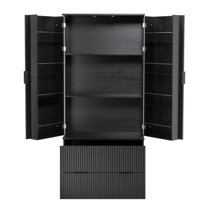 Fluted Kitchen Pantry Cabinet With 2 Large Drawers & 8 Door Spice Rack