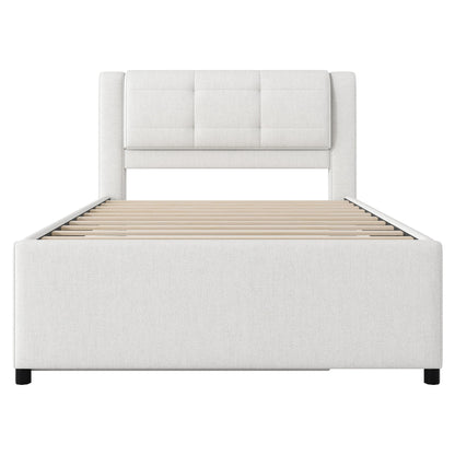 Upholstery Platform Bed With Trundle, Trundle Can Be Flat Or Erected