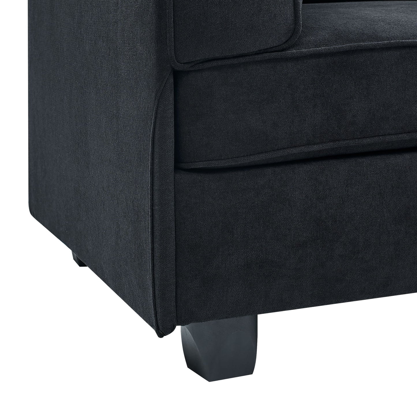 Upholstered Modular Sectional, Customizable Layout, Removable Cushions - Black
