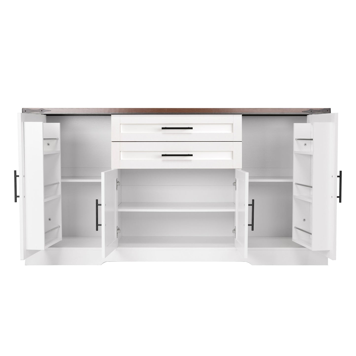 Barn Door Storage Cabinet With 2 Drawers & Door Rack, Adjustable Shelves