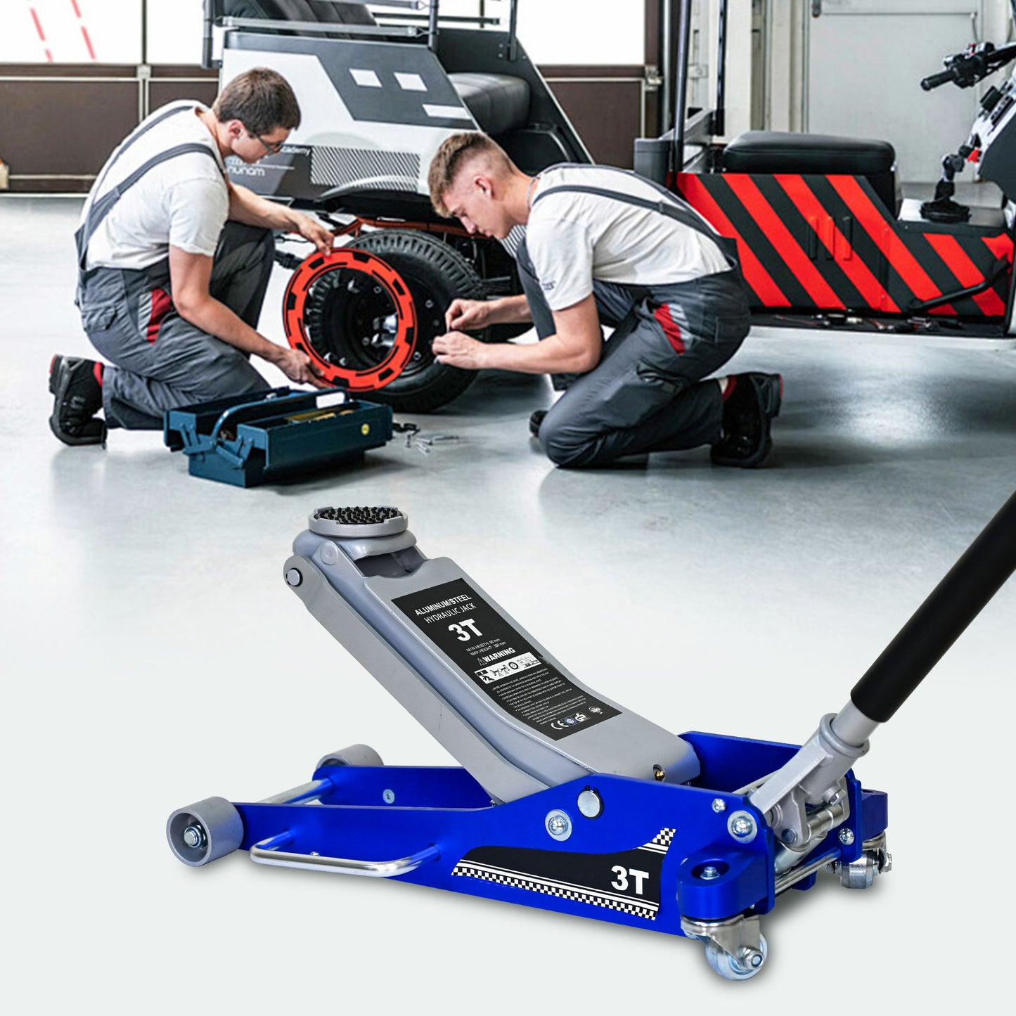 Hydraulic Trolley Floor Jack With Extra Saddle, Fits Suvs And Extended Height Trucks - Blue / Silver
