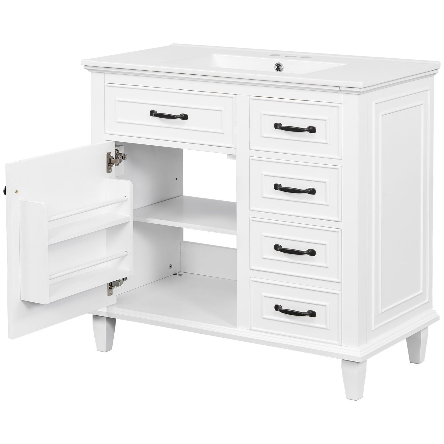 Modern Bathroom Vanity With Sink Top, Flip Drawers, Adjustable Shelf
