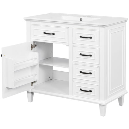 Modern Bathroom Vanity With Sink Top, Flip Drawers, Adjustable Shelf