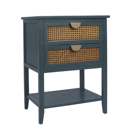 2 Drawer Side Table, Natural Rattan