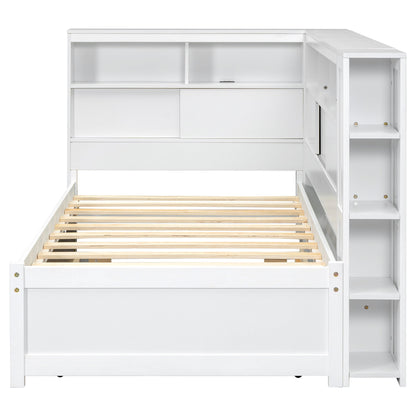 Daybed With Storage Shelves, USB Charging, And Trundle Bed