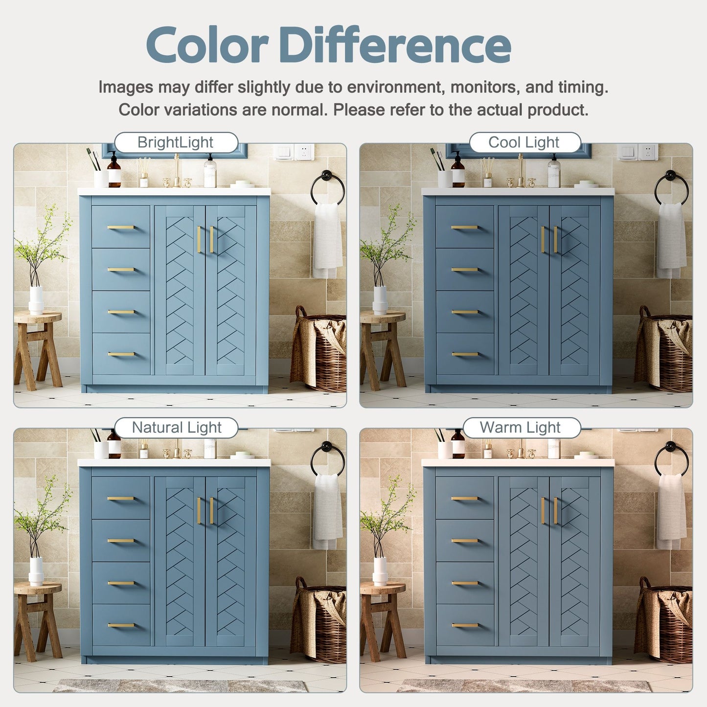 Ceramic Sink Combo, Freestanding Vanity Set With 3 Drawers & Soft Closing Doors
