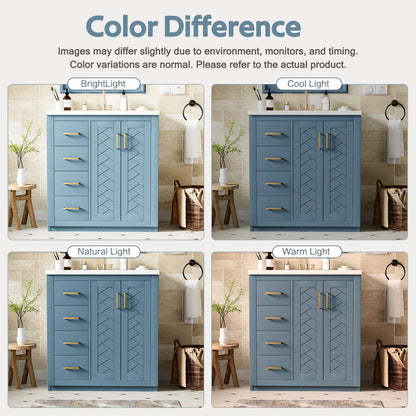 Ceramic Sink Combo, Freestanding Vanity Set With 3 Drawers & Soft Closing Doors