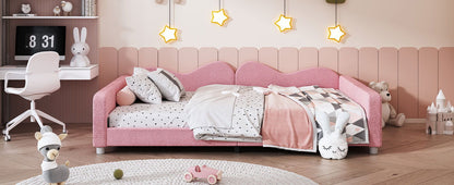 Upholstered Daybed, Sherpa Fabric Sofabed With Cloud-Shaped Backrest