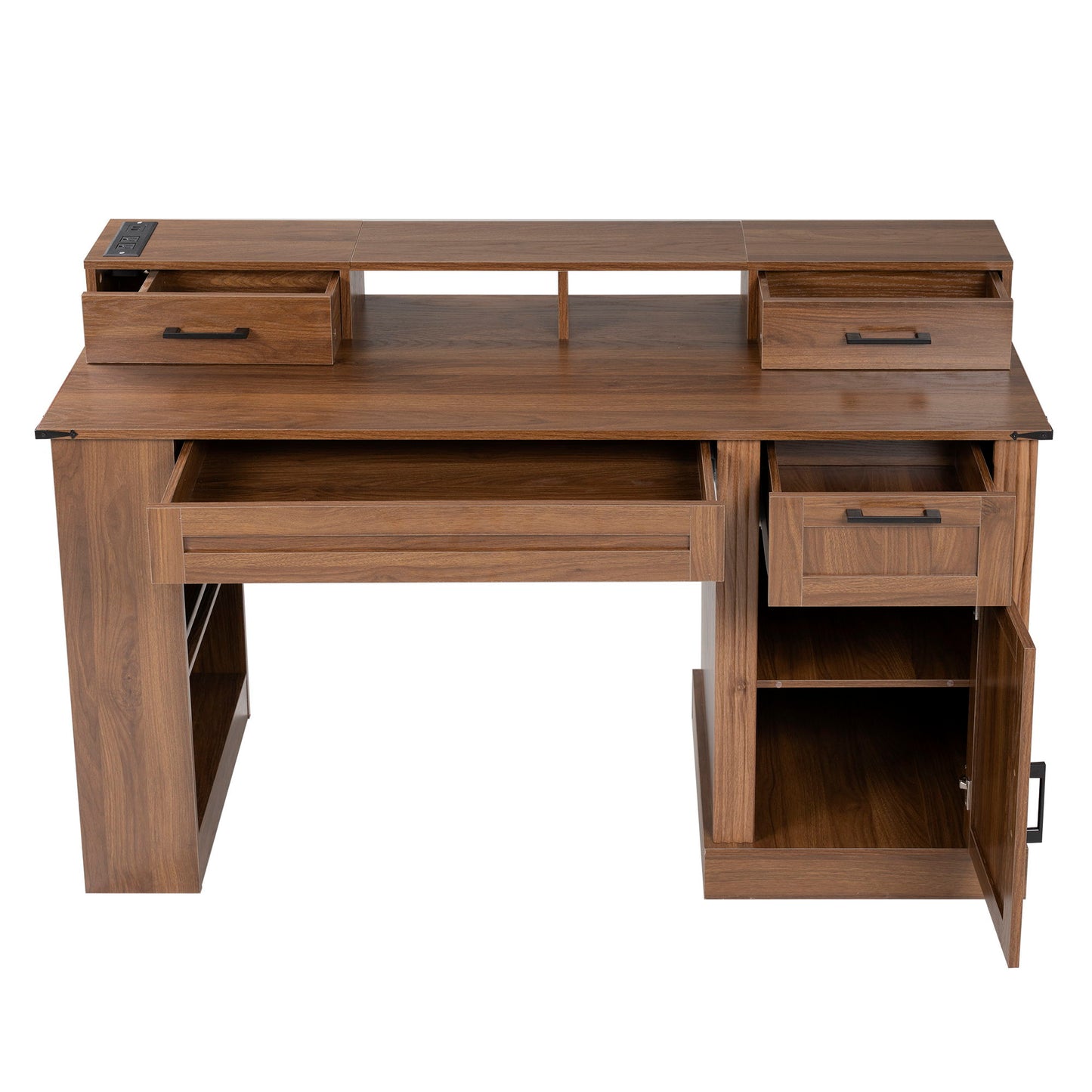 Office Desk With Storage Cabinet, Charging Station, Monitor Stand & Pegboard
