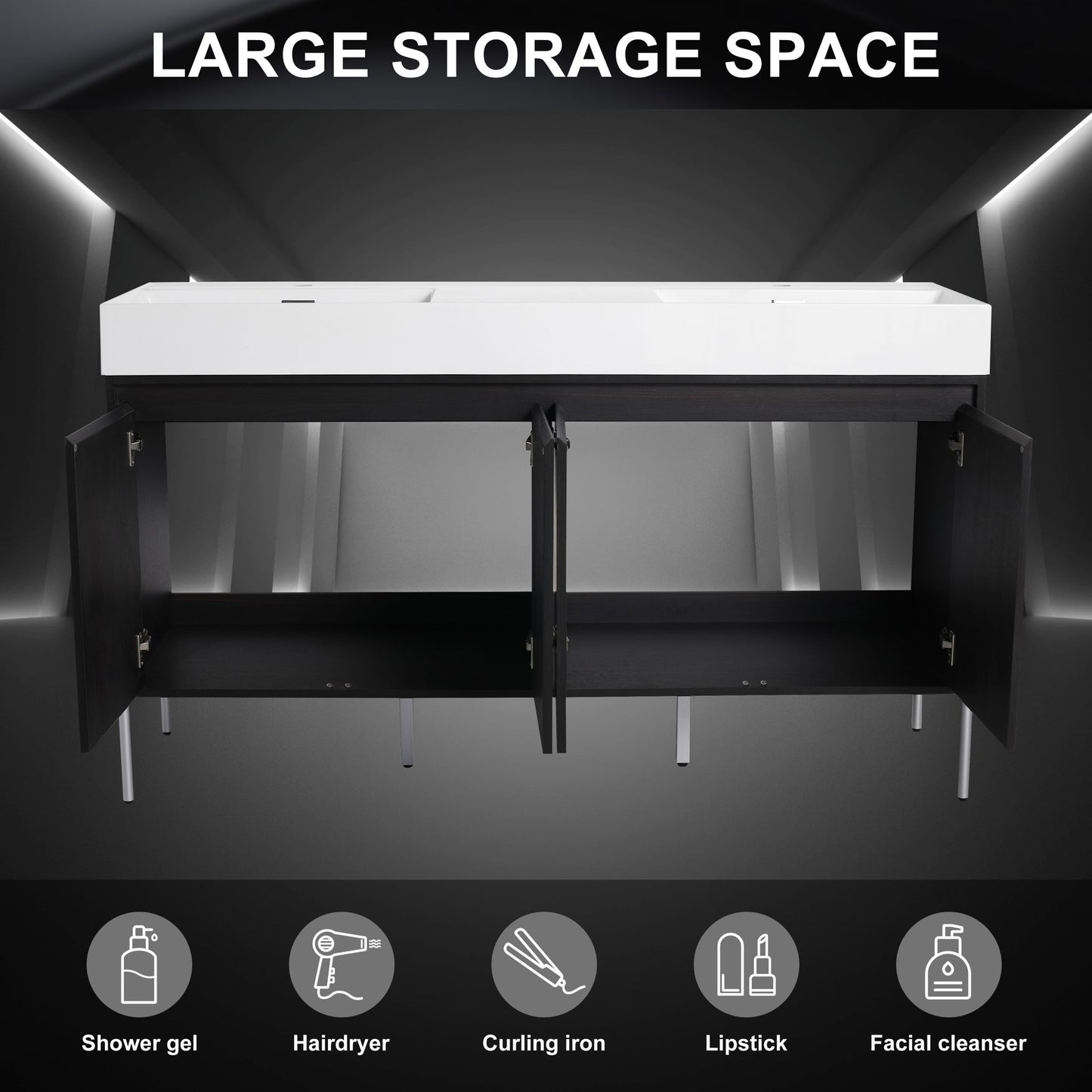Freestanding Bathroom Vanity With Resin Sink And Storage Cabinet