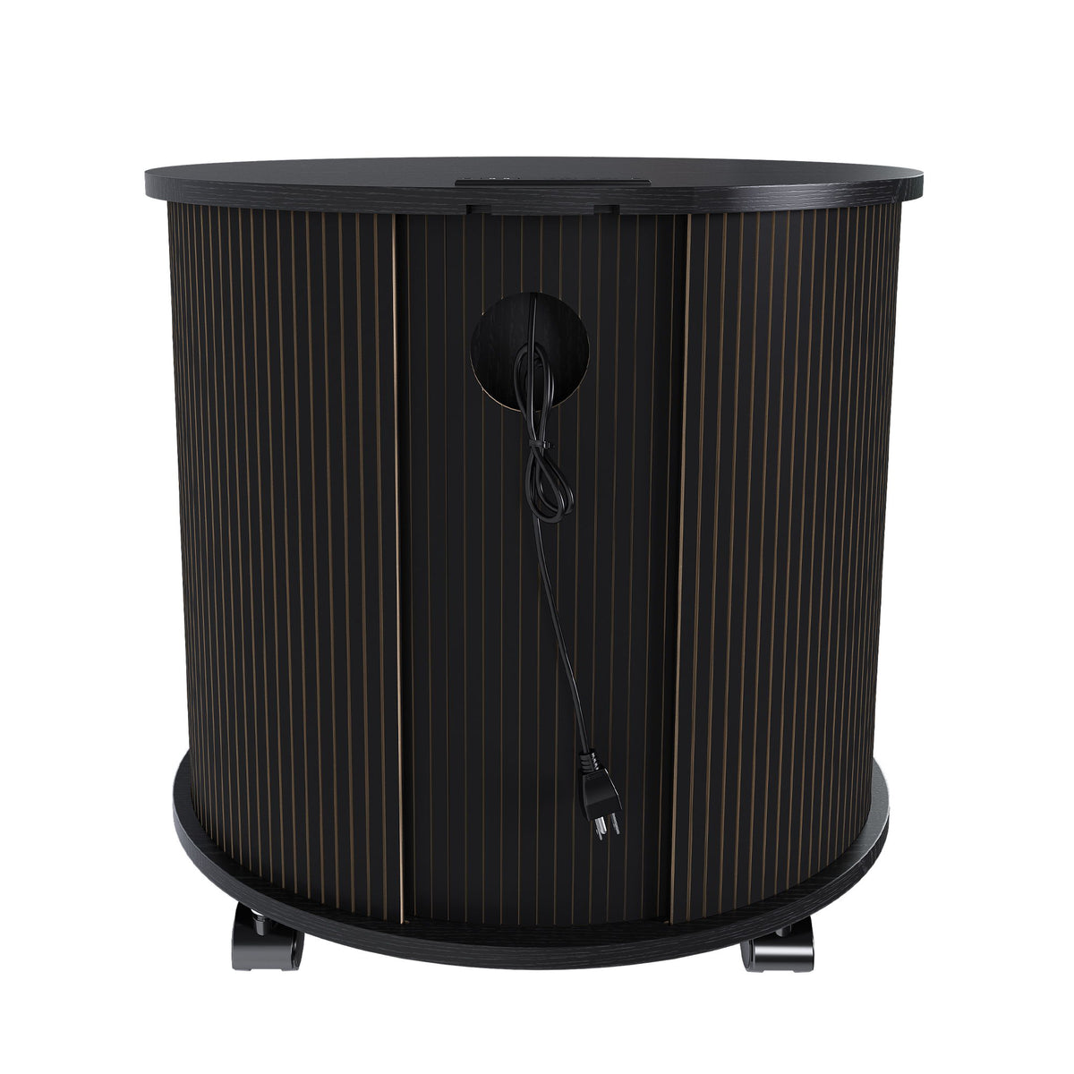 Cylinder Nightstand With Charging Station & Sliding Door