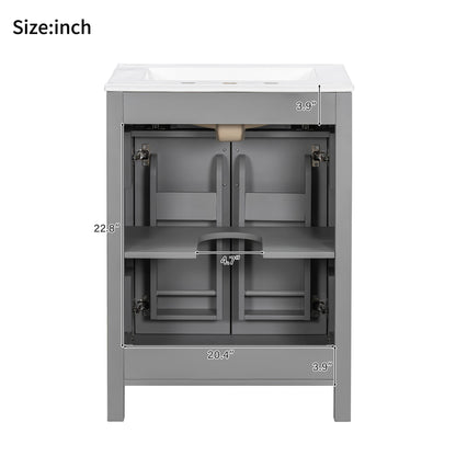 Bathroom Vanity With Ceramic Sink, Soft Close Doors, Flip Drawer, Double Layer Door Shelves