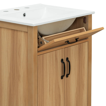 Bathroom Vanity With Flip Drawer, 2 Soft Close Doors, Adjustable Shelf And Ceramic Sink