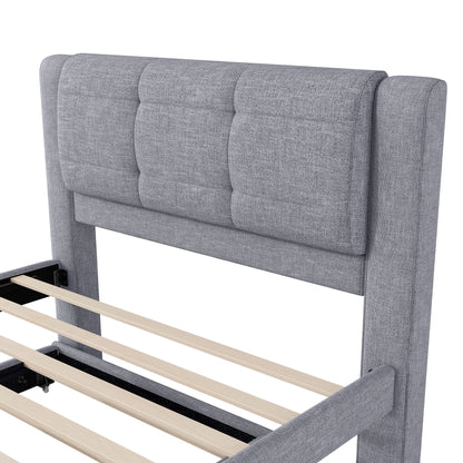 Upholstery Platform Bed With Trundle, Trundle Can Be Flat Or Erected