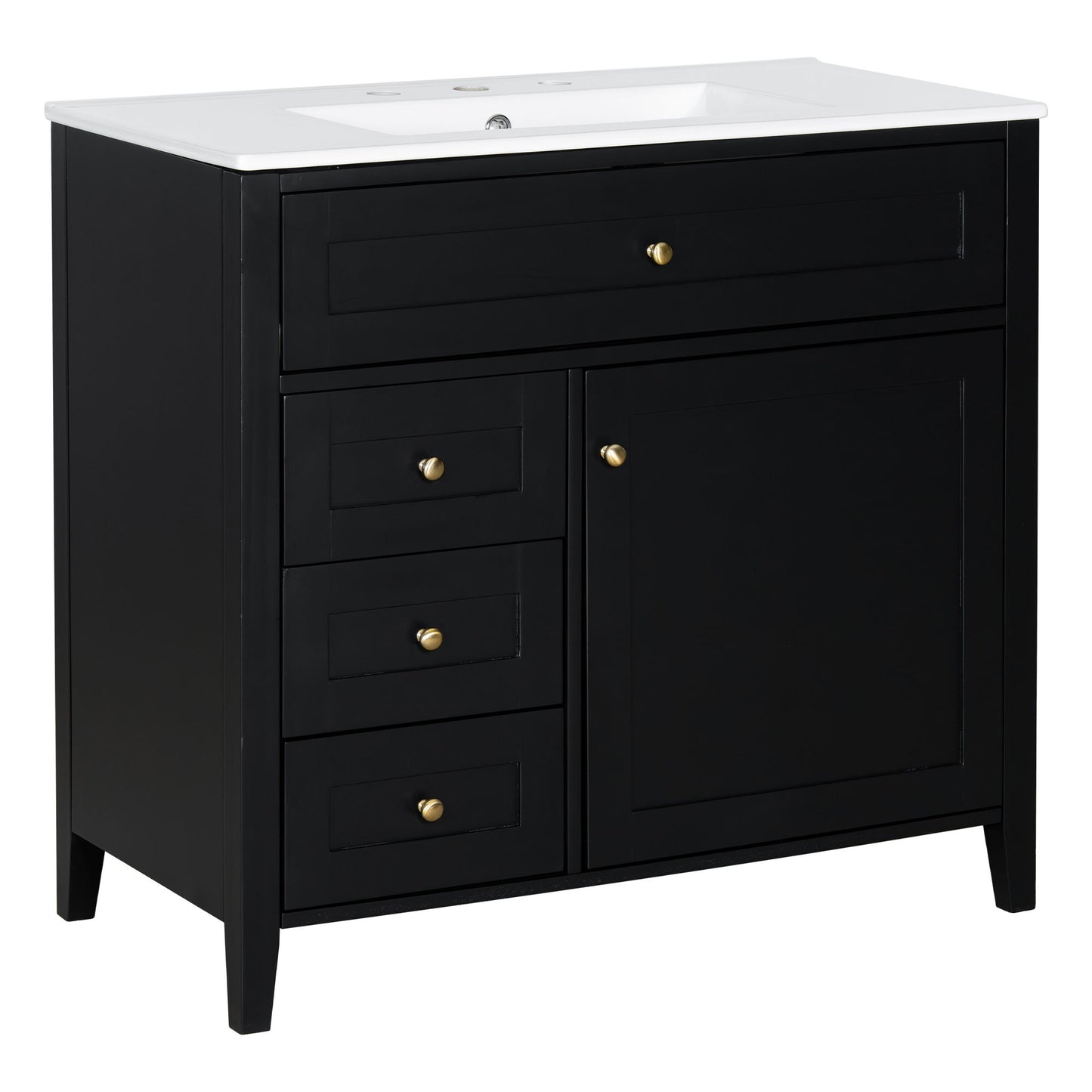Bathroom Vanity With Sink, 3 Drawers & Cabinet With Adjustable Shelves