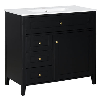 Bathroom Vanity With Sink, 3 Drawers & Cabinet With Adjustable Shelves