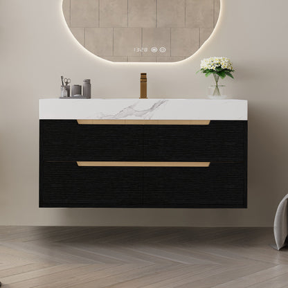 Bathroom Vanity With Undermount Sink, 4 Drawers Storage, Free Standing / Wall Mounted - Black / White